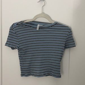 blue striped cropped t shirt